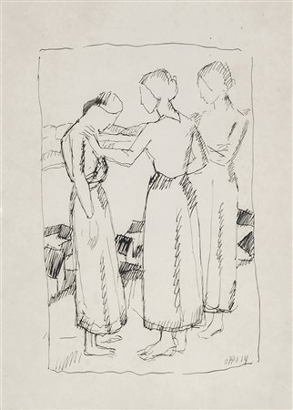 UBALDO OPPI Tre donne, 1914 China su carta, 21 x 15 cm Firma e data in basso...