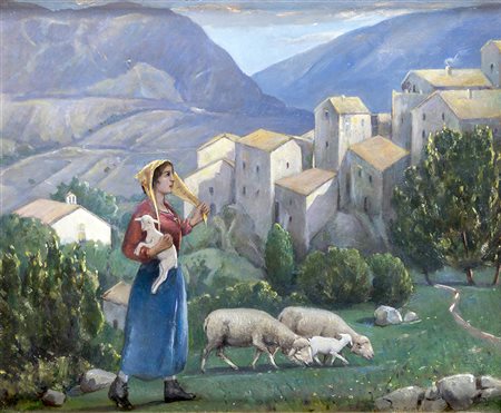 RANIERO AURELI Veduta Campestre Olio su tavola, 28,5 x 30 cm Firma in basso a...