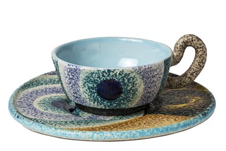 NICOLAJ DIULGHEROFF Tazza con piattino decorati a motivi futuristi, Anni ‘30...
