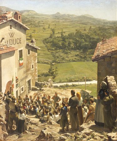 LUIGI STRACCIARI ASCOLTANDO LA RADIO - PARLA IL DUCE, 1939 Olio su tavola,...