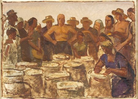 PIERO TESTA La Battaglia del grano, 1940 Olio su carta applicato su tavola,...