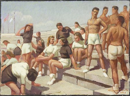 PIERO TESTA IL SABATO DELLA G.I.L. (Gioventù Italiana Littoria), 1941 Olio su...