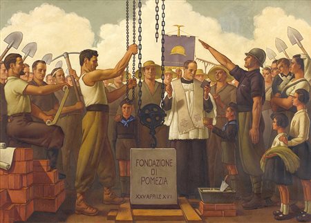 PIERO TESTA La fondazione di Pomezia, 1939 Olio su tela, 180 x 250 cm Firma e...