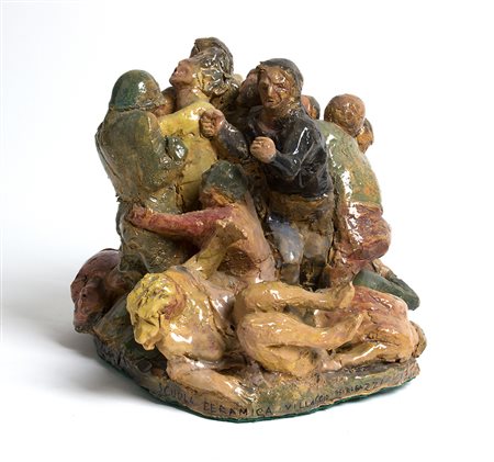 MANIFATTURA ITALIANA La rissa Ceramica dipinta, 98 x 32 x 30 cm Inscritto al...