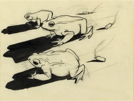 DUILIO CAMBELLOTTI Le rane China su carta, 13 x 17 cm circa