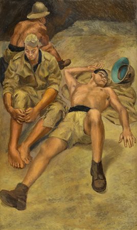 GUGLIELMO JANNI SOLDATI IN RIPOSO, 1936 circa Olio su tavola, 98,5 x 58 cm...