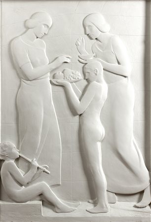 GIUSEPPE ENRINI LA MERENDA, 1940-45 Bassorilievi in gesso, 167 x 115 cm Firma...
