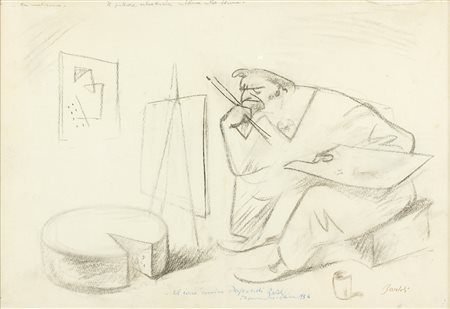 AMERIGO BARTOLI Il pittore Astrattista ritorna alla forma, 1954 Pastello nero...