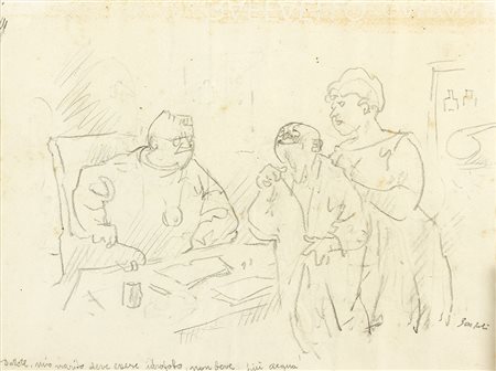 AMERIGO BARTOLI Dal dottore Matita su carta, 23 x 30 cm Firma in basso a...