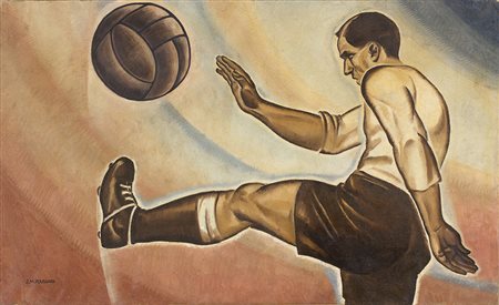 JEAN MARCEL POUSSARD IL CALCIATORE Olio su tela, 89 x 147 cm Firma in basso a...