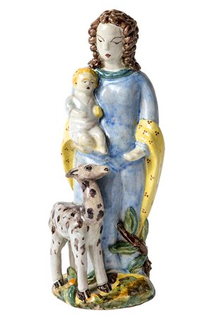 VIETRI (attribuibile ICS) Geneviéve con bambino e cerbiatto, Anni ‘20/’30...