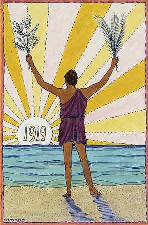 THAYAHT (Ernesto Michahelles) Uomo 1919 Tecnica mista su carta, 12,5 x 18,5...