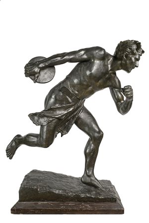 ORESTE CHILLERI DISCOBOLUS, 1895 Scultura in bronzo SU BASE IN LEGNO, 78 x 50...