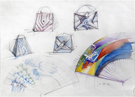 UBERTO BONETTI Moda futurista - Borse, 1932 Tecnica mista su carta, 22 x 31...