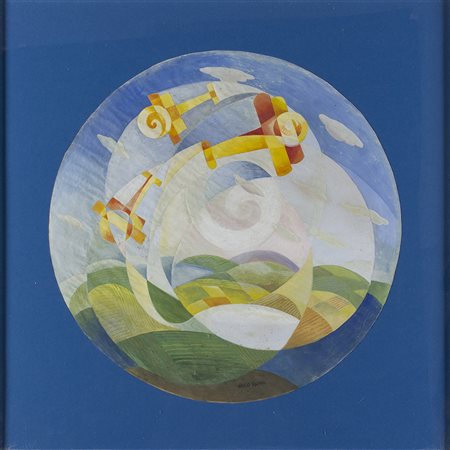 GIULIO D’ANNA Vortice aereo, 1931 Tempera su carta, d 49,5 cm Firma in basso...