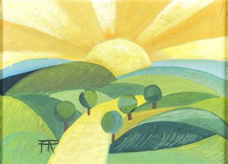 PIPPO RIZZO Paesaggio Tecnica mista su carta incollata su masonite, 33 x 47...