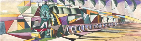 VITTORIO CORONA Dinamismo di un treno, 1921 Tecnica mista (tempera e olio) su...