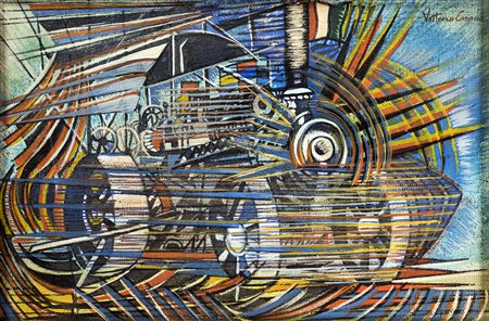 VITTORIO CORONA Macchina agricola, 1920 circa Tecnica mista (tempera e olio)...