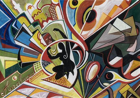 NICOLAJ DIULGHEROFF Arabesque, 1930 Tempera su cartoncino applicato su tela,...