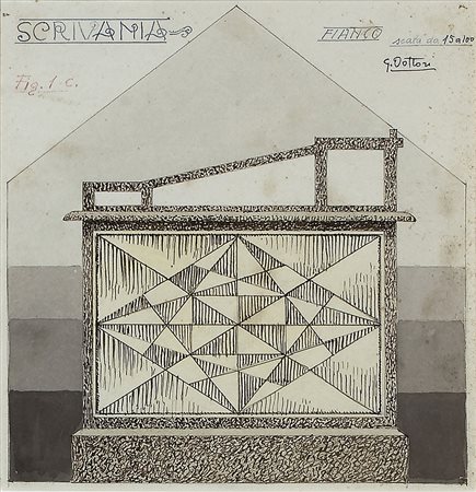 GERARDO DOTTORI Progetto per scrivania di una biblioteca privata - fianco,...