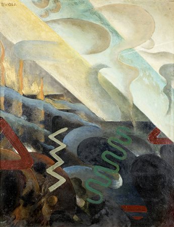 JULIUS EVOLA ASTRAZIONE, 1918-20 OLIO SU CARTONE, 63 x 50 cm Firma in alto a...