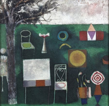 FRANCO GENTILINI Giardino incantato, 1966 Olio su tela, 50 x 50 cm Firma e...