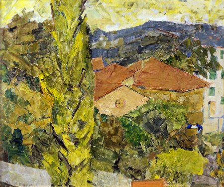 FAUSTO PIRANDELLO Paesaggio, fine Anni ‘40 Olio su tavola, 46 x 55 cm Firma...