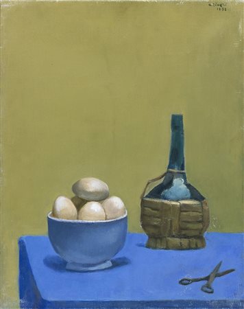 ALBERTO ZIVERI Natura morta con uova, 1982 Olio su tela, 50 x 40 cm Firma e...