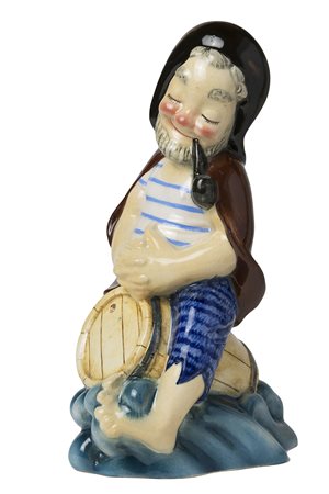 SACA - ANZENGRUBER Vecchio marinaio, Anni ‘40 Scultura in maiolica policroma,...