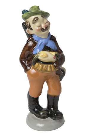 SACA - ANZENGRUBER Il Cacciatore, Anni ‘40 Scultura in maiolica policroma, h...