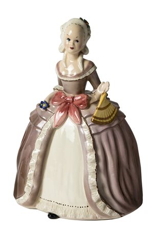 TARCISIO TOSIN Dama in viola Scultura in ceramica dipinta, h 29,5 cm Marchio...