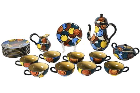 DARIO RAVANO Servizio da tè composto da otto tazzine con piattino, teiera,...