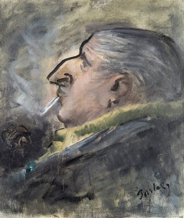 AMERIGO BARTOLI Ritratto di Roberto Longhi (?) oLIO SU TELA, 35 x 30 cm Firma...