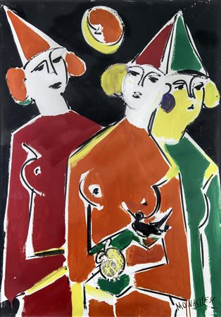 SANTE MONACHESI Clownesse Olio su tela, 100 x 70 cm Firma in basso a destra:...