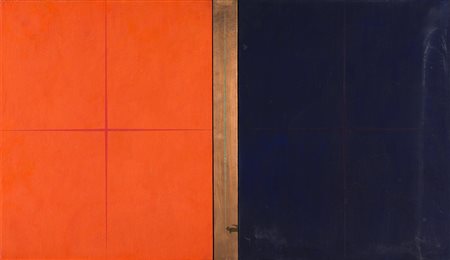 LUCA SANJUST Senza titolo Olio su tela e rame, 46 x 80 cm CONDITION REPORT...