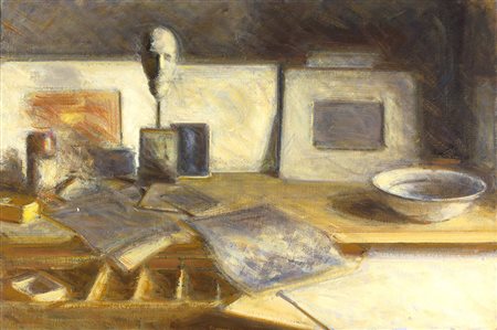 DIETER KOPP Lo studio del pittore, 1993 Olio su tela applicato su cartoncino,...