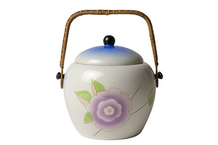 GALVANI - PORDENONE Biscottiera con manico decorata a motivi floreali, Anni...