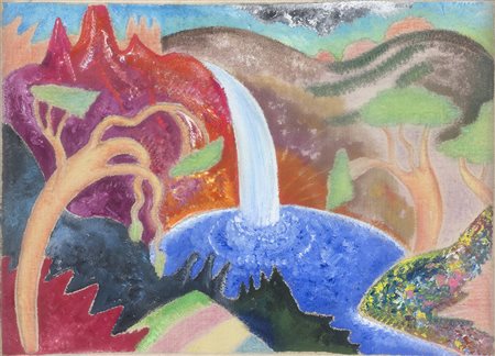 LUCA ALINARI Cascata, 1989 Olo su tela, 19 x 26 cm Dedica al retro: A Mario...