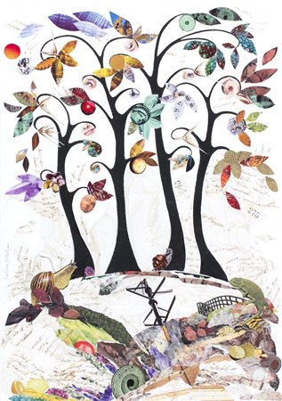 BEATRICE ANTALYA Al limite del bosco Collage su cartone, 50 x 35 cm Firma al...