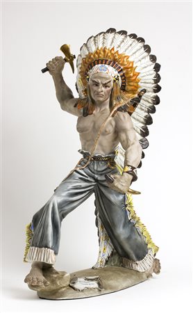 TIZIANO GALLI Pellerossa Ceramica dipinta, h 58 cm Firma al retro sulla base:...