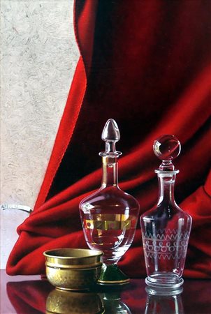 Aurelio Bruni 1955, Blera (Vt) - [Italia] Incontro a tre olio su tavola 65x44...
