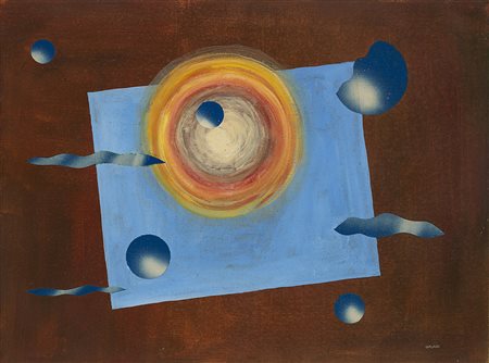 Pippo Oriani (Torino 1909 - Roma 1972) &quot;Sole, Mondi e nuvole&quot; olio...