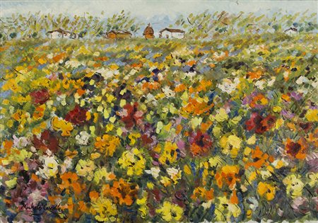 Michele Cascella (Ortona 1892 - Milano 1989) &quot;Campo di fiori&quot; olio...
