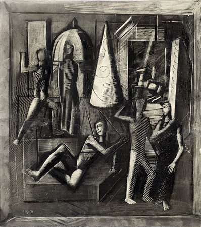 Mario Sironi (Sassari 1885 - Milano 1961) &quot;Senza titolo&quot; olio,...