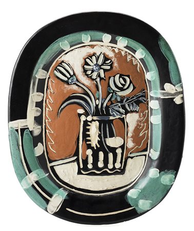 Pablo Picasso (Malaga 1881 - Mougins 1973) "Bouquet" 1955 piatto in...