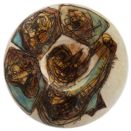 Asger Jorn (Vejrum 1914 - 1973) "Senza titolo" 1954 piatto in...