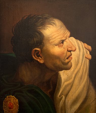 SCUOLA ROMANA, XVIII secolo. Ritratto di Cesare Olio su tela, cm 50,5 x 43