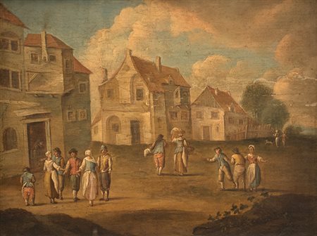 SCUOLA FIAMMINGA, prima metà XVIII secolo. Una via del villaggio Olio su...