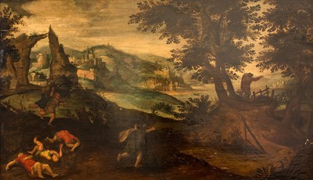 SCUOLA OLANDESE, XVI. Paesaggio con la parabola del seminatore Olio su...