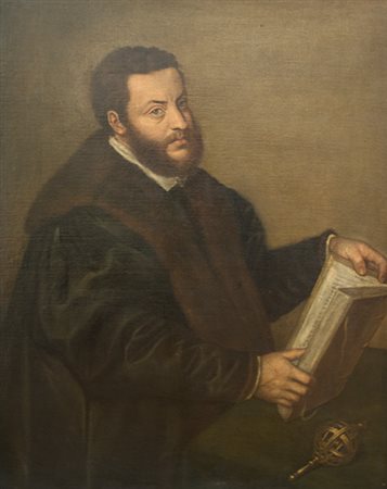 SCUOLA VENETA, XVI secolo. Ritratto di astronomo Olio su tela, cm 110 x 87....